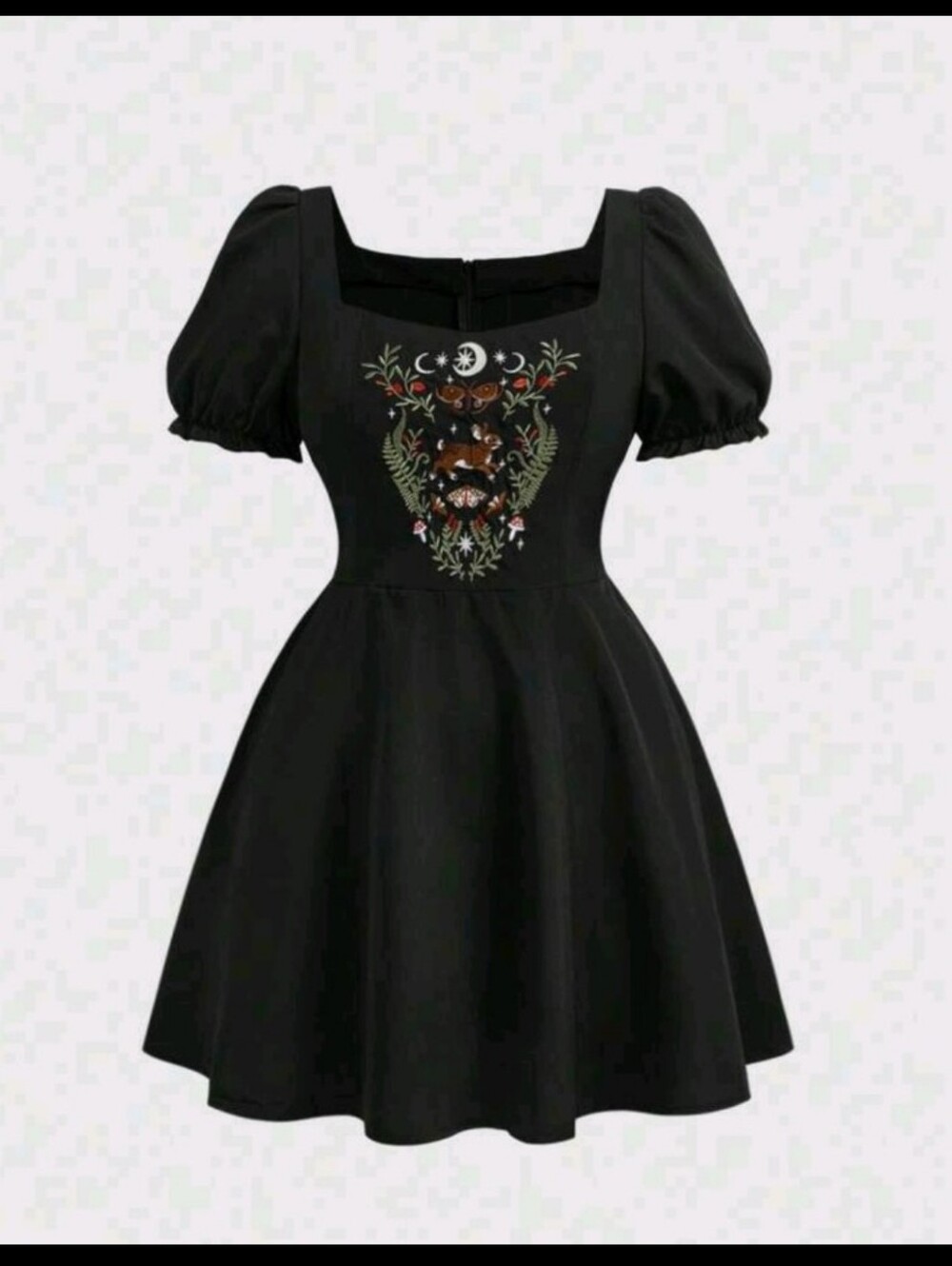 Whimsy Goth Embroidery Black Dress